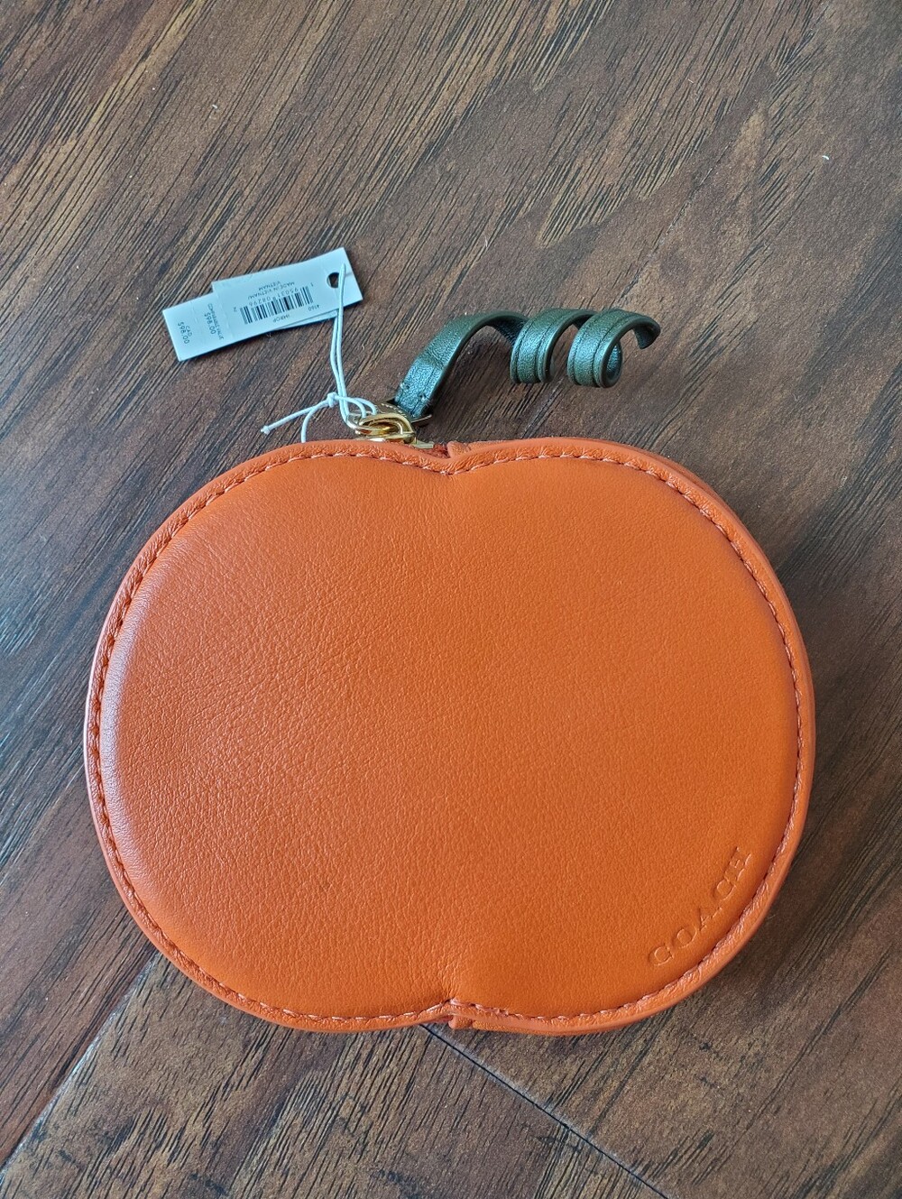 Coach Halloween Jack O Lantern Zip Coin Card Case Orange Leather 4160 New - Picture 2 of 5